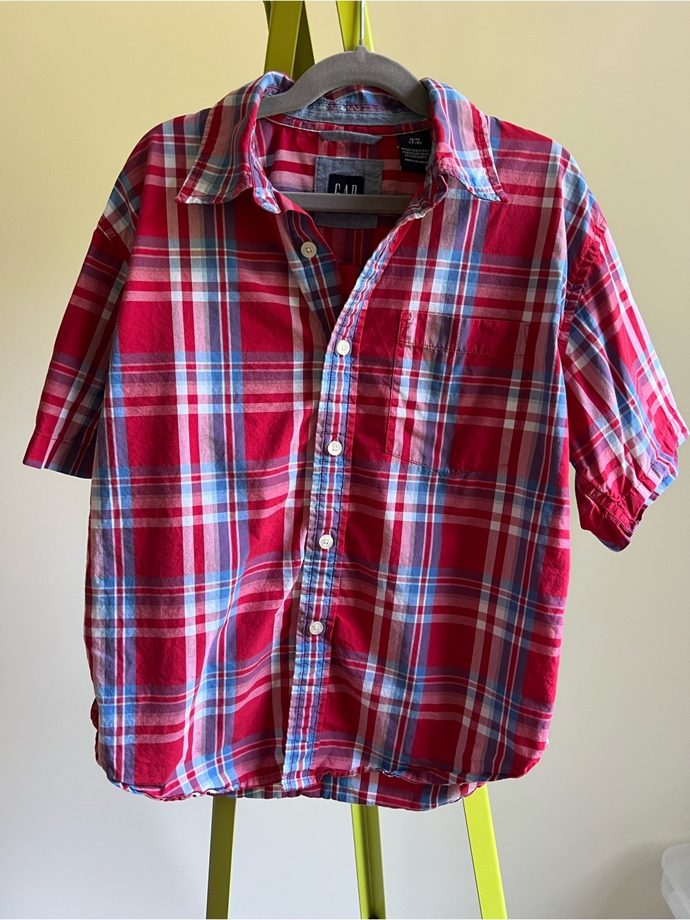 GAP Red and Blue Plaid Short-Sleeve Shirt size youth Med (7-8) - Picture 3 of 7